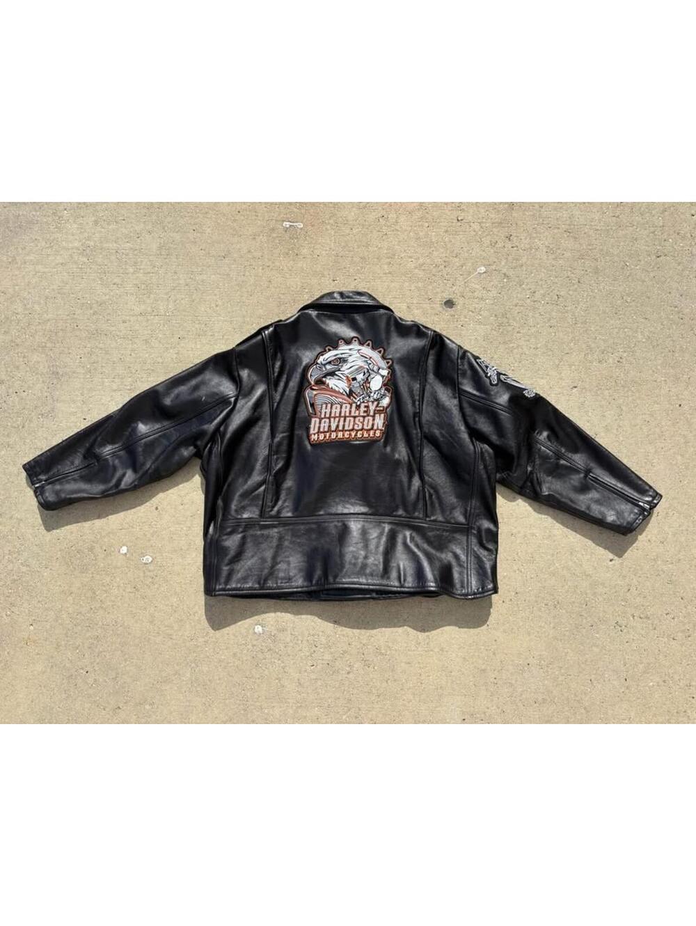 Harley-Davidson Black Leather Motorcycle Jacket with Patches